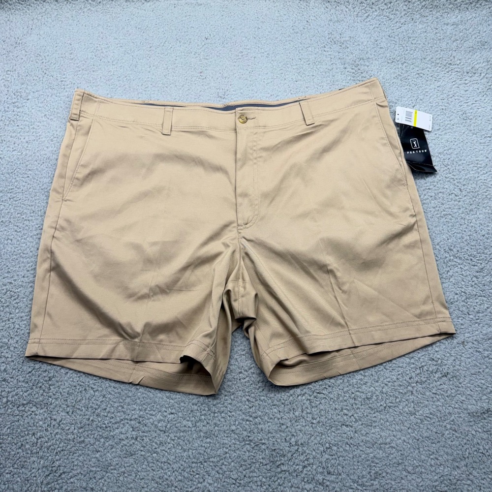 PGA Tour PVBS90Q2DS‎ Mens 44 Chinchilla Tan Stretch Moisture Wicking Golf Shorts